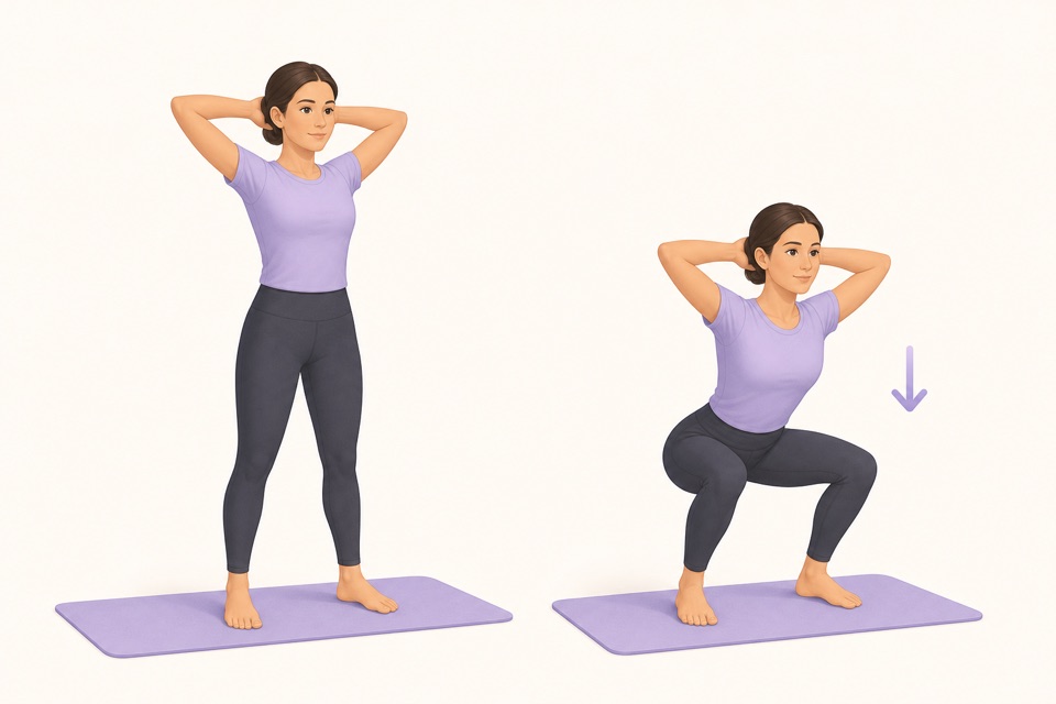 Wiggle exercise illustration showing air squats.