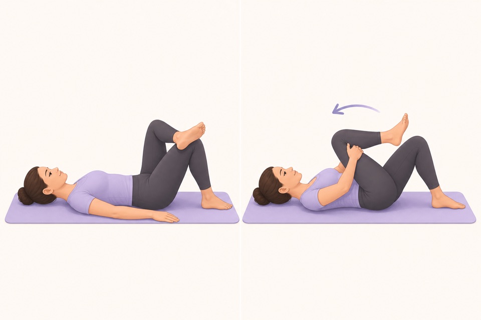 Wiggle exercise illustration showing a figure-four hip stretch.