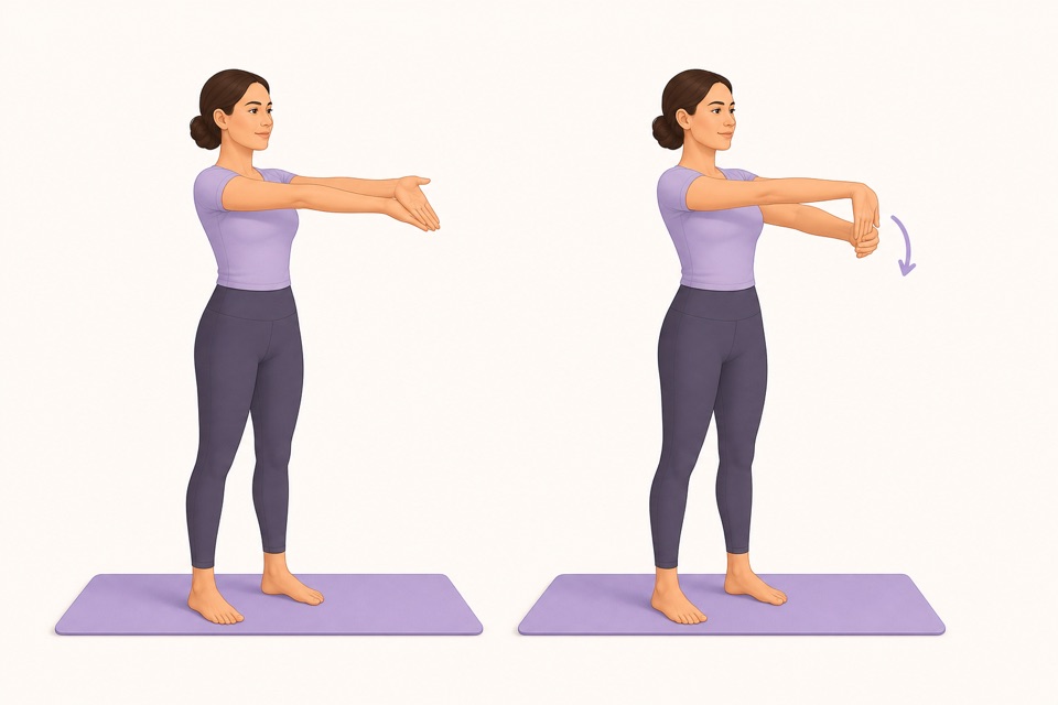 Wiggle exercise illustration showing forearm stretch.