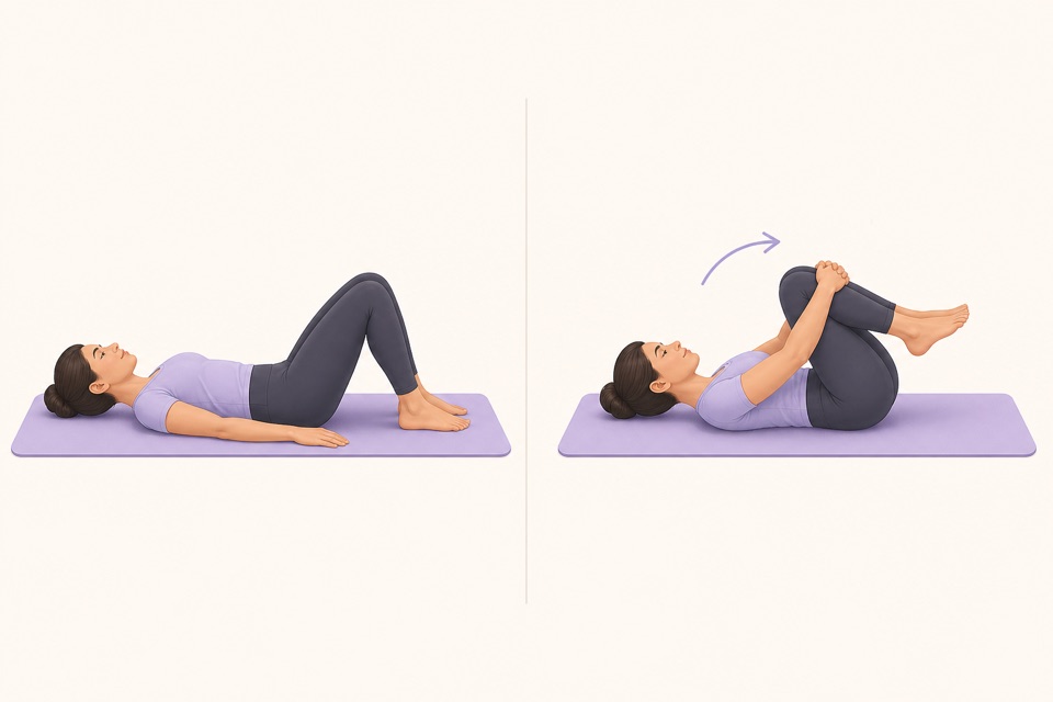 Wiggle exercise illustration showing a knees-to-chest stretch.