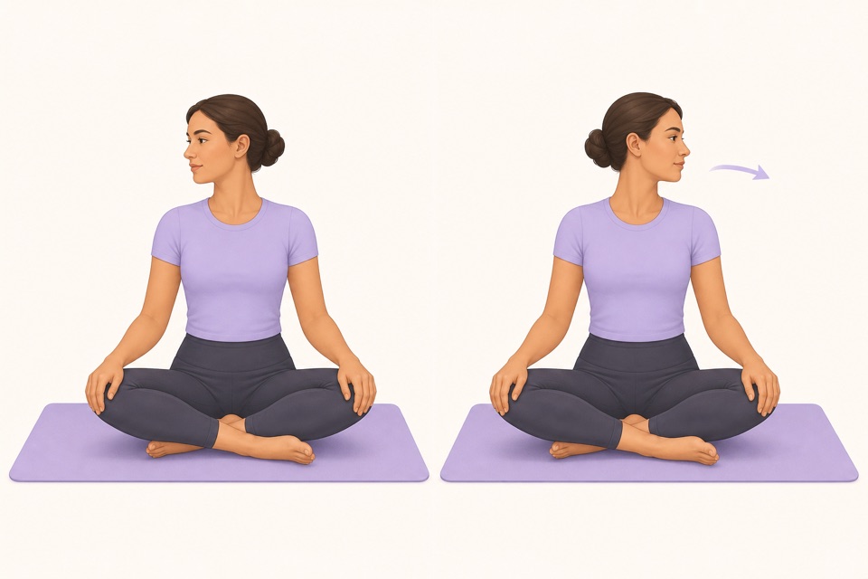 Wiggle exercise illustration showing gentle neck rotation.