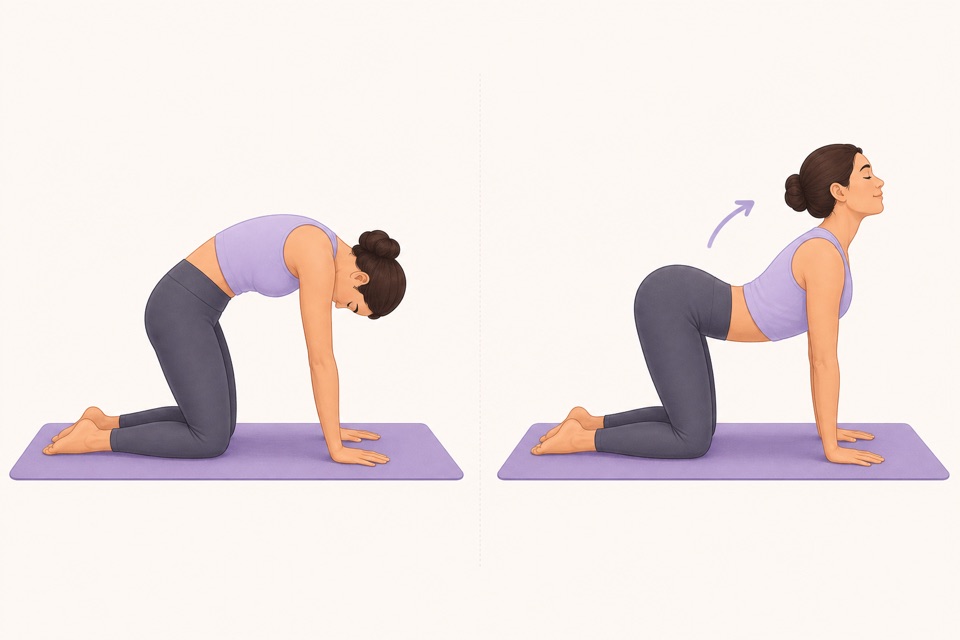 Wiggle exercise illustration showing seated cat cow.