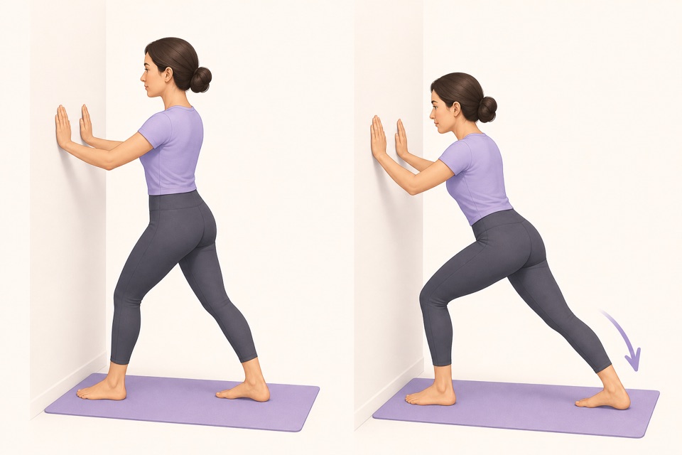 Wiggle exercise illustration showing a standing calf stretch.