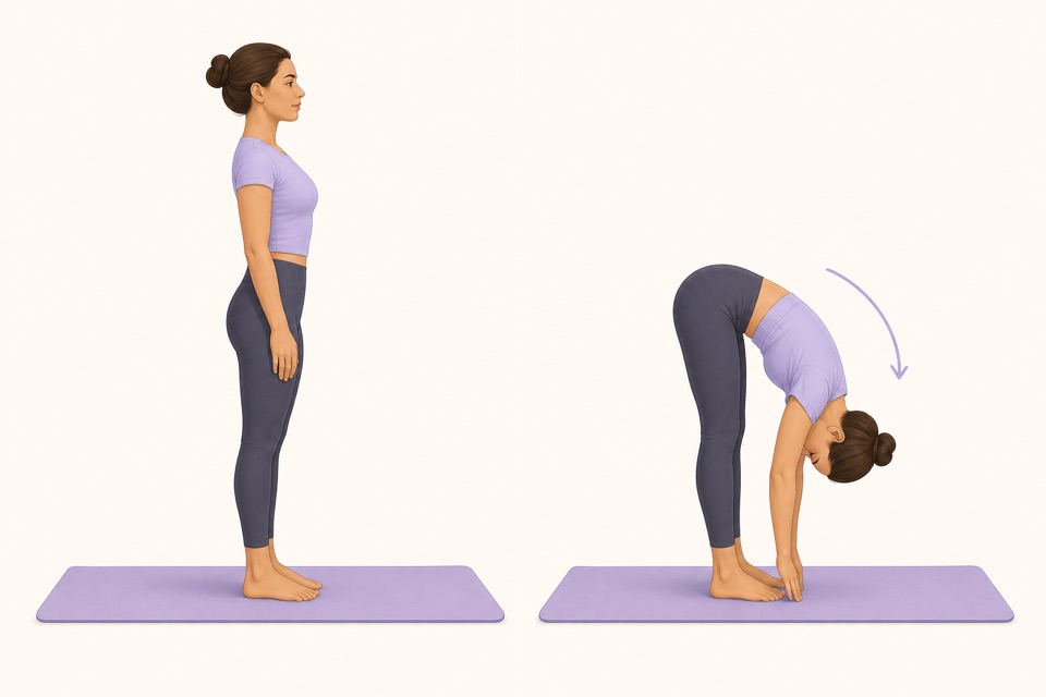 Wiggle exercise illustration showing standing forward fold.