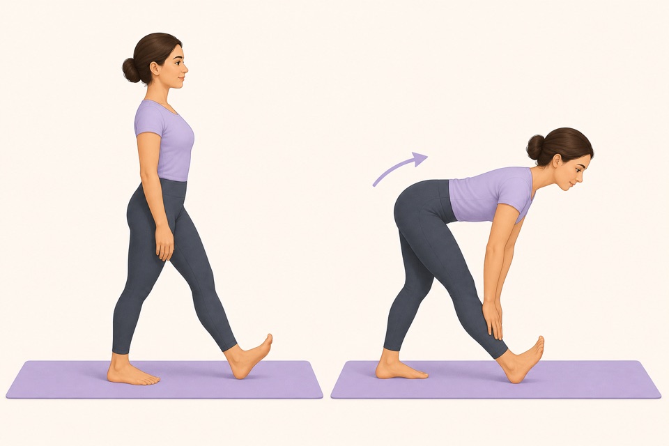 Wiggle exercise illustration showing a standing hamstring stretch.