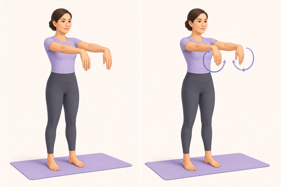 Wiggle exercise illustration showing wrist circles.