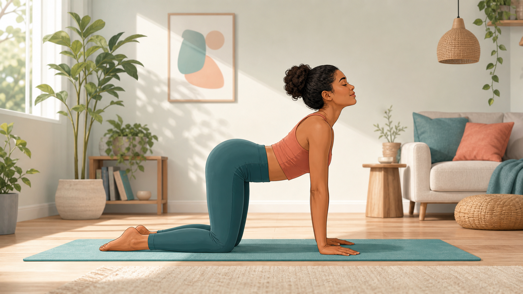 Person practicing a gentle cat-cow movement as part of a lower back mobility routine.